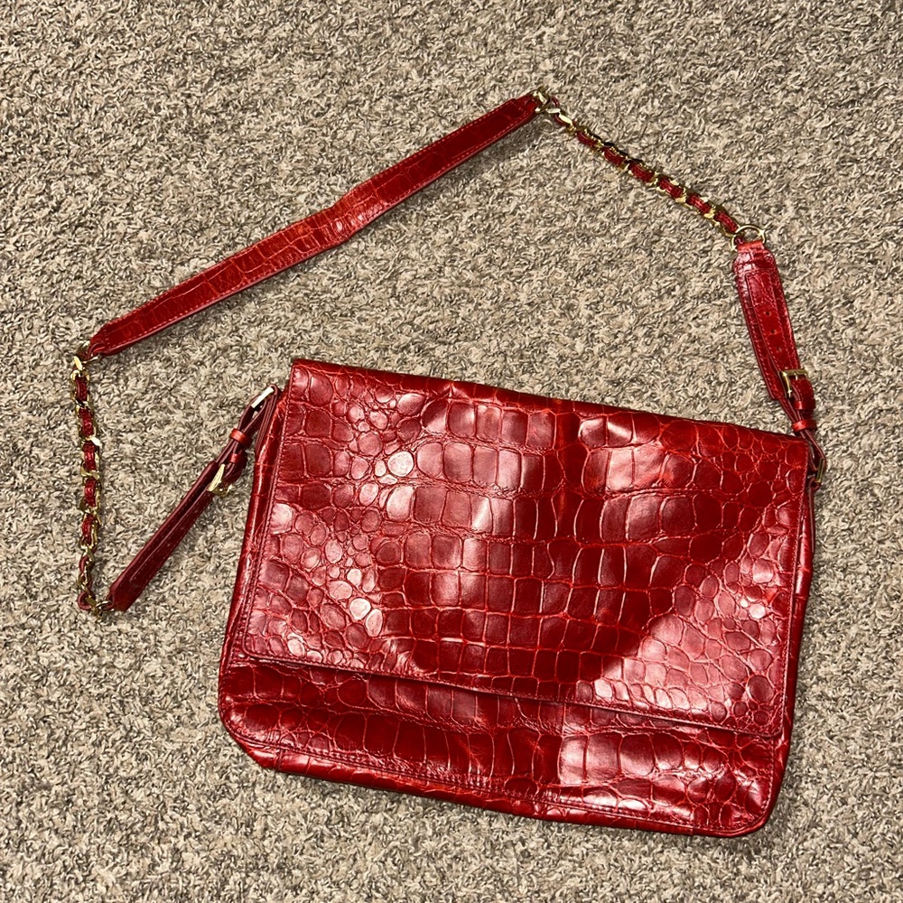 NWT! Alice + Olivia Cherry Embossed Crocodile Leather Messenger Bag (Large)